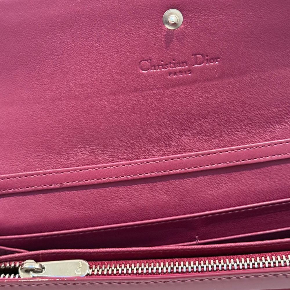 Christian Lady Dior Fuchsia Patent Leather Cannage Rendezvous Wallet Chain WOC - Picture 7 of 11